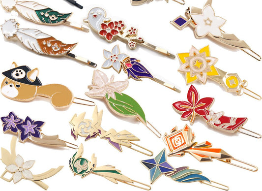 Genshin Impact Hair Clip - Seven Elemental Stones, Cartoon Characters Venti, Keqing, Hu Tao, Raiden Shogun Hairpin Accessories