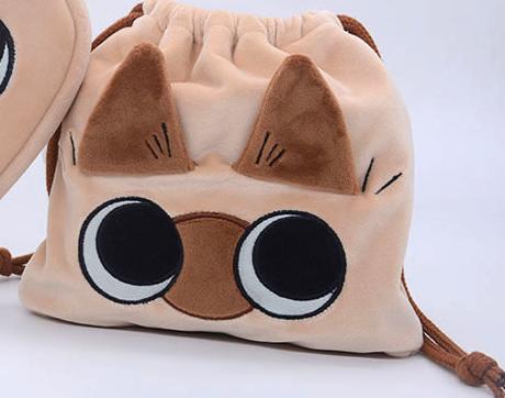 Japanese Dango Siamese Cat Plush Drawstring Storage Bag - Makeup Bag, Coin Purse