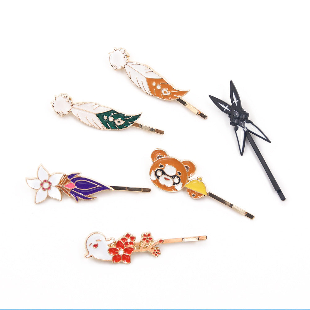 Genshin Impact Hair Clip - Seven Elemental Stones, Cartoon Characters Venti, Keqing, Hu Tao, Raiden Shogun Hairpin Accessories