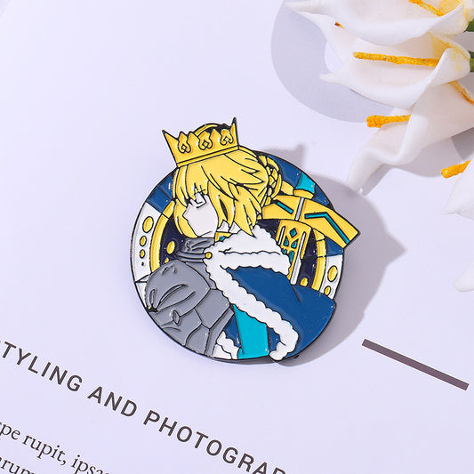 Holy Grail King Arthur Metal Badge - Anime Pin Saber Cartoon Fate/Grand Order Accessory